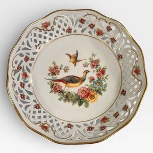 Antique Schumann Arzberg Reticulated German Plate Birds Of Paradise & Florals